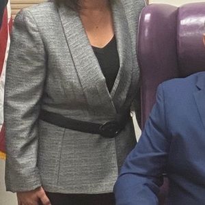 Tahari grey belted jacket size 12